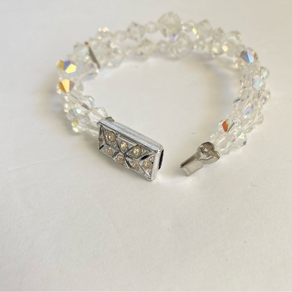 Vintage Aurora Borealis Crystal Bracelet Double Strand Rhinestone AB Iridescent - Picture 8 of 9